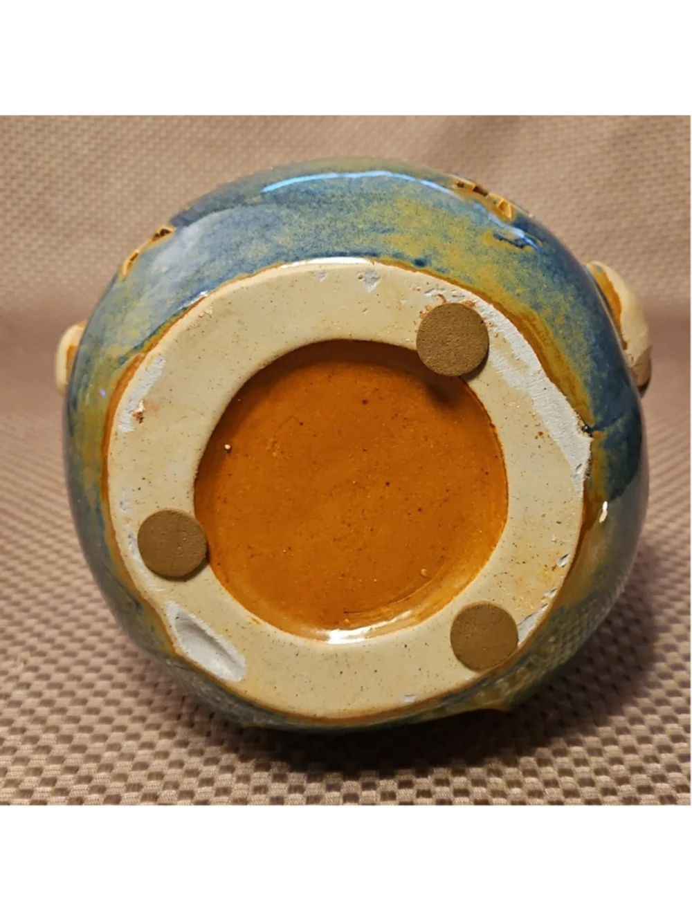 Blue and Brown Snowman Stoneware Handpainted Lantern Tealight Holder Stars